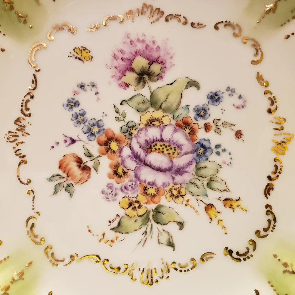 HP 😀 Vintage Square Plate Limoge Floral Gold Accents